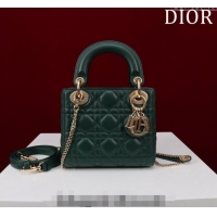 New Design Dior Mini Lady Dior Bag in Cannage Lambskin M0505 Green 2024