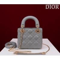 Low Price Dior Mini Lady Dior Bag in Cannage Lambskin M0505 Grey/Gold 2024