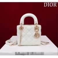 Buy Discount Dior Mini Lady Dior Bag in Cannage Lambskin M0505 White/Gold 2024