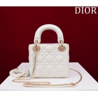 Buy Discount Dior Mini Lady Dior Bag in Cannage Lambskin M0505 White/Gold 2024