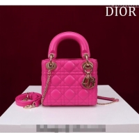 Buy Cheapest Dior Mini Lady Dior Bag in Cannage Lambskin M0505 Dark Pink 2024