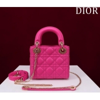 Buy Cheapest Dior Mini Lady Dior Bag in Cannage Lambskin M0505 Dark Pink 2024