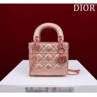 Classic Grade Dior Mini Lady Dior Bag in Iridescent Metallic Cannage Leather M0505 Rose 2024