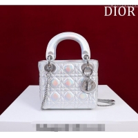 Popular Style Dior Mini Lady Dior Bag in Iridescent Metallic Leather M0505 White 2023