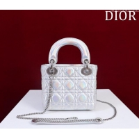 Popular Style Dior Mini Lady Dior Bag in Iridescent Metallic Leather M0505 White 2023