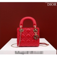 Luxury Discount Dior Mini Lady Dior Bag in Cannage Lambskin M0505 Red 2024