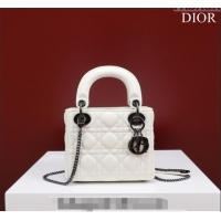 Shop Fashion Dior Mini Lady Dior Bag in Cannage Lambskin M0505 White/Gunmetal 2024