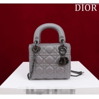 Famous Brand Dior Mini Lady Dior Bag in Cannage Lambskin M0505 Grey/Gunmetal 2024