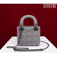 Famous Brand Dior Mini Lady Dior Bag in Cannage Lambskin M0505 Grey/Gunmetal 2024