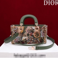 Promotional Dior Small Lady D-Joy Bag in D-Lace Macramé-Effect Motif Embroidery CD9077 Green 2024