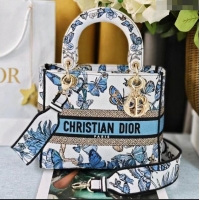 Well Crafted Dior Medium Lady D-Lite Bag in Multicolor Toile de Jouy Mexico Embroidery CD2801 Blue 2024