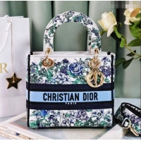 Famous Brand Dior Medium Lady D-Lite Bag in White Multicolor Embroidery CD2801 Blue 2024