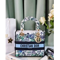 Famous Brand Dior Medium Lady D-Lite Bag in White Multicolor Embroidery CD2801 Blue 2024