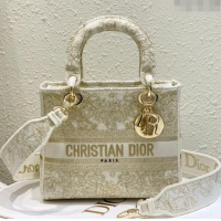 Well Crafted Dior Medium Lady D-Lite Bag in Gold-Tone and White Butterfly Around The World Embroidery CD2801 2024 