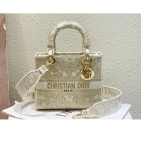 Well Crafted Dior Medium Lady D-Lite Bag in Gold-Tone and White Butterfly Around The World Embroidery CD2801 2024 