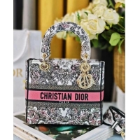 Top Design Dior Medium Lady D-Lite Bag in Butterfly Around The World Embroidery CD2801 Pink and White 2024