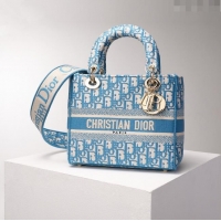 New Fashion Dior Medium Lady D-Lite Bag in Oblique Embroidery CD2801 Blue 2024