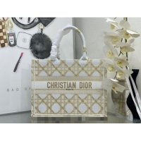 Discount Dior Medium Book Tote Bag in Macrocannage Embroidery CD2058 White and Gold 2024