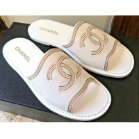 ​Top Quality Chanel  Leather CC Logo Slides/Mules CH8741 White