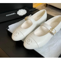 Good Quality Chanel Lambskin Mary Janes G45503 White 041717