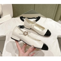 Luxurious Chanel Lambskin Mary Janes White/Black 041813