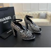 Top Grade Chanel Strass & Suede Sandals with Heel 11cm G45455 Black 042201