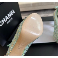 Good Quality Chanel Strass & Suede Sandals with Heel 11cm G45455 Green 042202