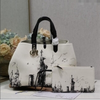 Top Quality Dior Large Toujours Tote bag in Printed Canvas CD2072 White/Black 2024