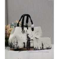 Top Quality Dior Large Toujours Tote bag in Printed Canvas CD2072 White/Black 2024