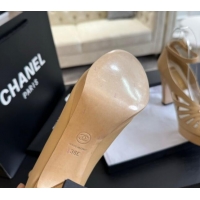 Top Design Chanel Lambskin Sandals with Heel 11cm G45455 Beige 042204