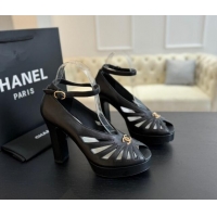 Lower Price Chanel Lambskin Sandals with Heel 11cm G45455 Black 042205