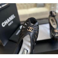 Lower Price Chanel Lambskin Sandals with Heel 11cm G45455 Black 042205