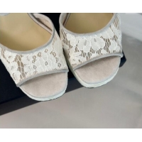 Purchase Chanel Suede and Lace Platform Sandals with 12cm Heel Beige 042207