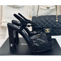 Best Price Chanel Suede and Lace Platform Sandals with 12cm Heel 042208