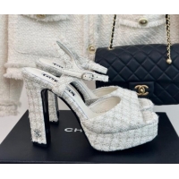 Good Product Chanel Tweed Platform Sandals with 12cm Heel Beige 042209