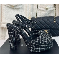 Durable Chanel Tweed Platform Sandals with 12cm Heel Black 042210