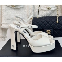 Lowest Price Chanel Lambskin Platform Sandals with 12cm Heel White 042212