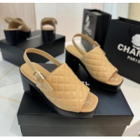 Grade Chanel Lambskin Platform Sandals G45567 Apricot 042215