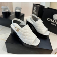 Good Product Chanel Lambskin Platform Sandals G45567 White 042216