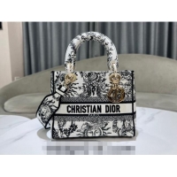 Best Price Dior Medium Lady D-Joy Bag in Toile de Jouy Soleil Embroidery CD5064 White/Black 2024