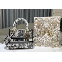 Best Price Dior Medium Lady D-Joy Bag in Toile de Jouy Soleil Embroidery CD5064 White/Black 2024