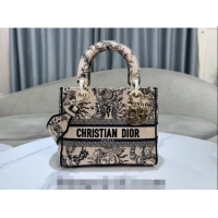 Promotional Dior Medium Lady D-Joy Bag in Toile de Jouy Soleil Embroidery CD5064 Beige/Black 2024