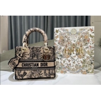 Promotional Dior Medium Lady D-Joy Bag in Toile de Jouy Soleil Embroidery CD5064 Beige/Black 2024