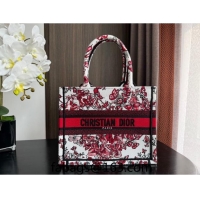 Top Quality Dior Small Book Tote Bag Bag in Le Cœur des Papillons Embroidery CD5078 White and Red 2024