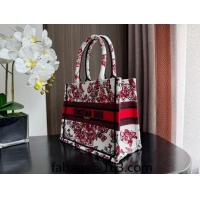 Top Quality Dior Small Book Tote Bag Bag in Le Cœur des Papillons Embroidery CD5078 White and Red 2024