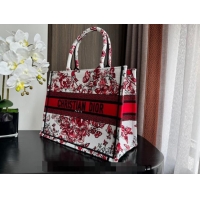 Pretty Style Dior Medium Book Tote Bag Bag in Le Cœur des Papillons Embroidery CD5078 White and Red 2024