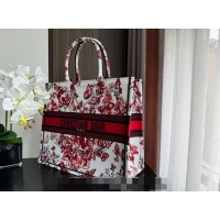 Promotional Dior Large Book Tote Bag Bag in Le Cœur des Papillons Embroidery CD5078 White and Red 2024