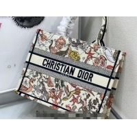 Cheapest Dior Medium Book Tote Bag Bag in Multicolor Animaux Fantastiques Embroidery CD5081 White 2024