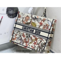 Trendy Design Dior Large Book Tote Bag Bag in Multicolor Animaux Fantastiques Embroidery CD5081 White 2024