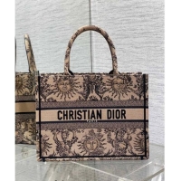 New Fashion Dior Medium Book Tote Bag Bag in Toile de Jouy Soleil Embroidery CD5083 Beige/Black 2024